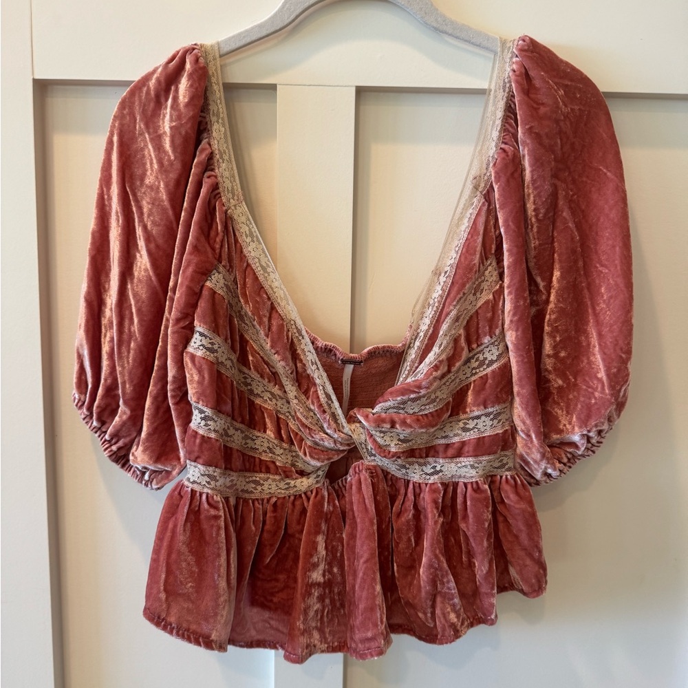 Free People Elegant Pink Velvet Women's Top